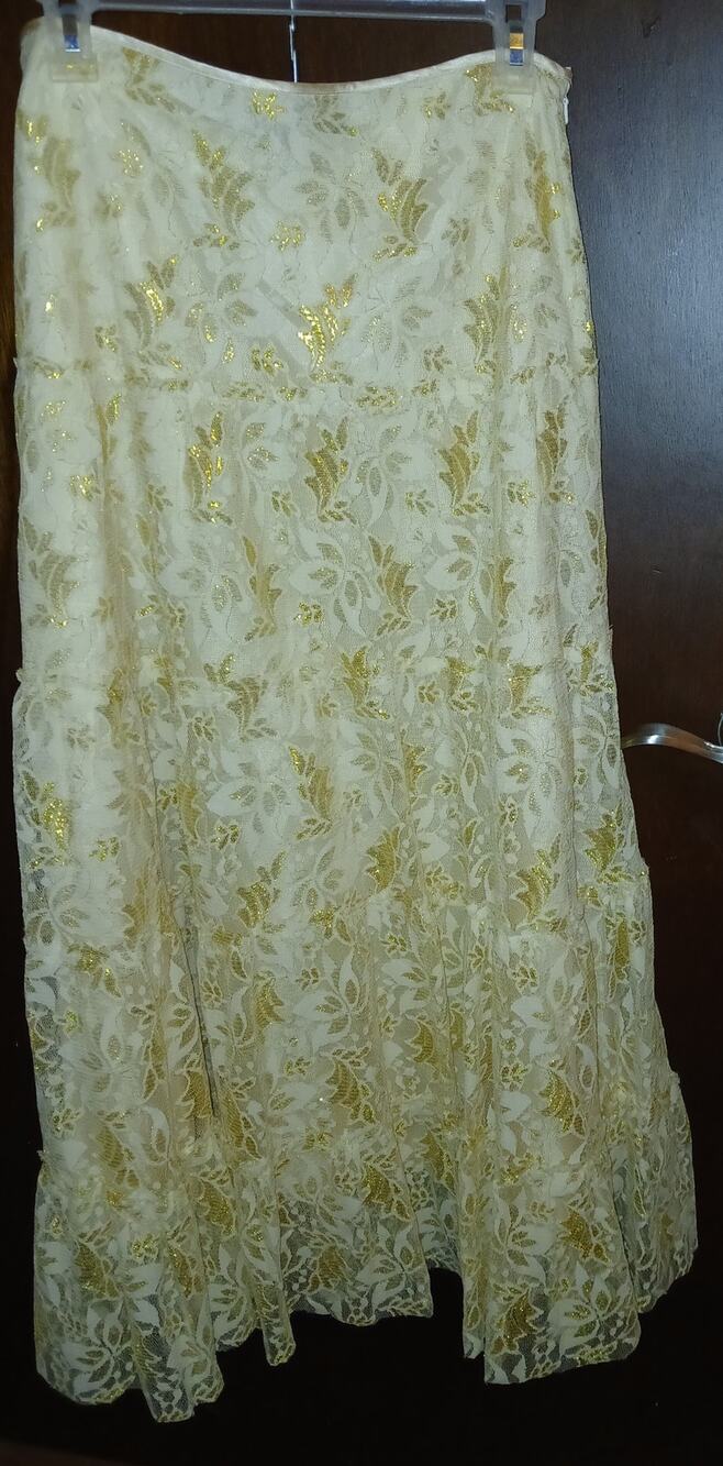 Metrostyle Champagne Gold Lace Tiered Maxi Skirt 12 Large Cruise Wedding Party